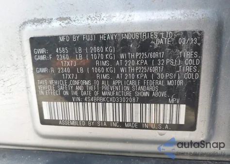 2013 Subaru Outback 2.5I Limited from USA, damaged, VIN 4S4BRBKCXD3302087